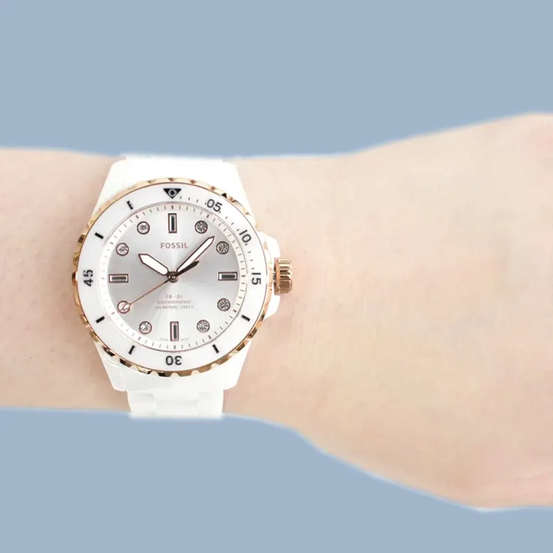 Fossil FB-01 Ceramic White Dial Fashion Ladies Watch- CE1107